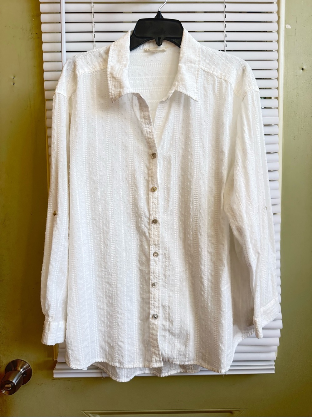 Jane + Delancey White Textured Roll-Tab Button Down Shirt Plus Size 2X Summer